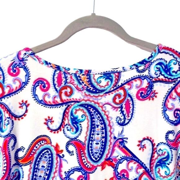 T by Talbots red, white, and blue paisley tab sleeve notch neck UPF 50 size XL - Picture 7 of 11